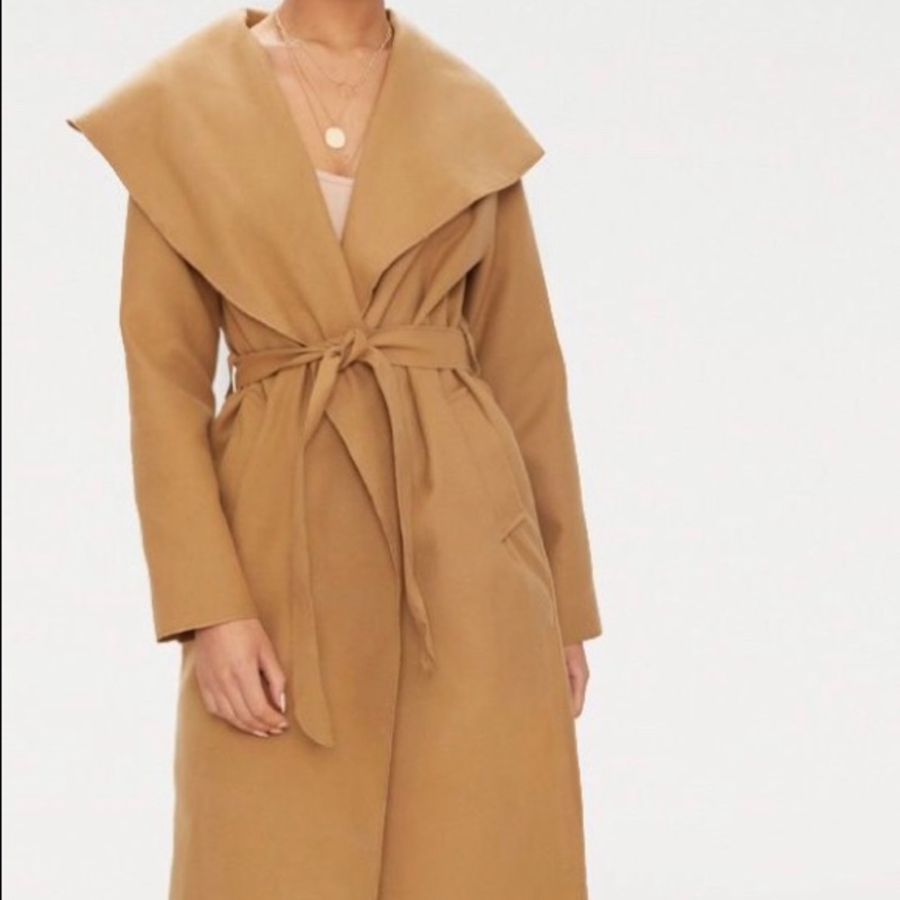 - Veronica Camel Oversized Waterfall Coat PLT